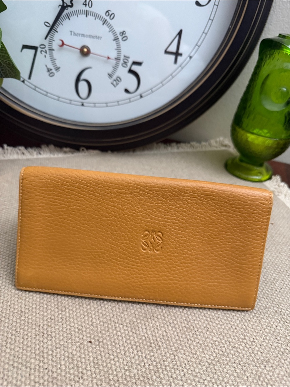 Loewe Camel Pebbled Leather Tall Wallet